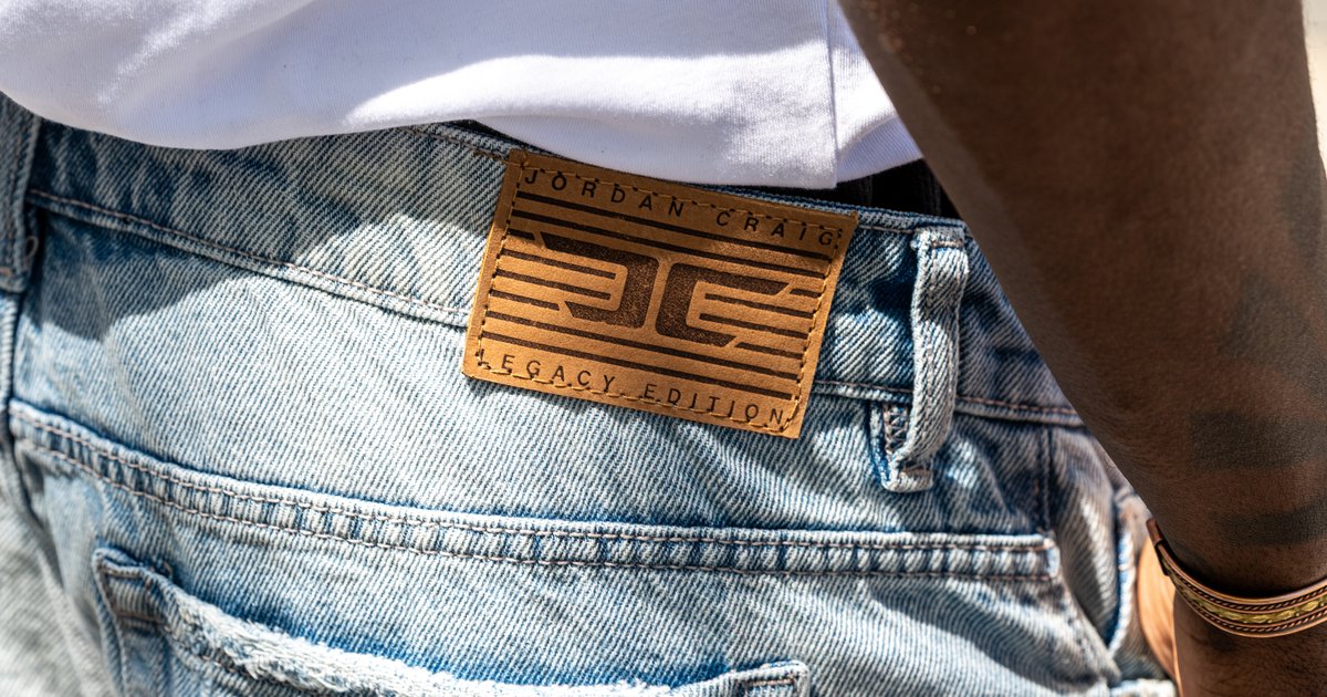 Jordan Craig leather patch on light-wash denim